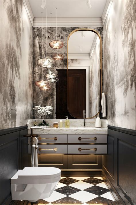 Bathroom With Brass Accents Luxury Powder Room Modern Powder Rooms