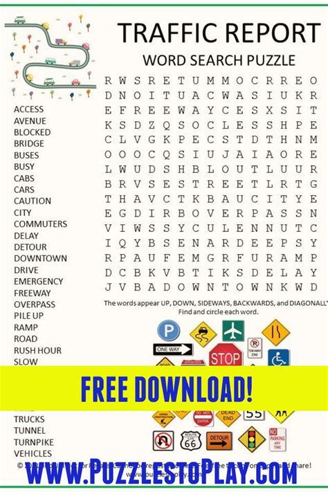 The Traffic Report Word Search Puzzle Is A Fun Look At The Daily Rush