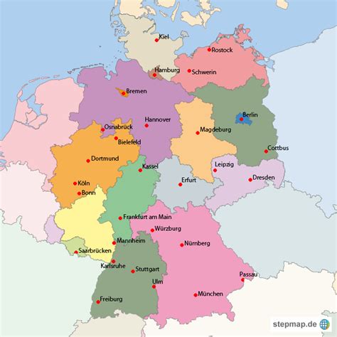 Zunächst sollen die schüler die bundesländer sowie die zugehörigen hauptstädte kennen. Deutschland Bundesländer von UweHuey - Landkarte für ...