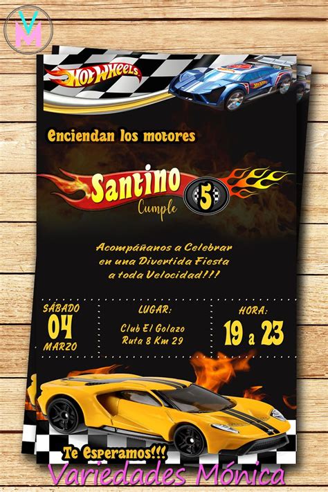Tarjeta de Invitación Hot Wheels carros de carrera Invitación digital o