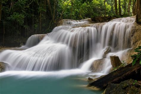 Premium Photo Erawan Waterfallbeautiful Waterfall In Deep Forestthailand
