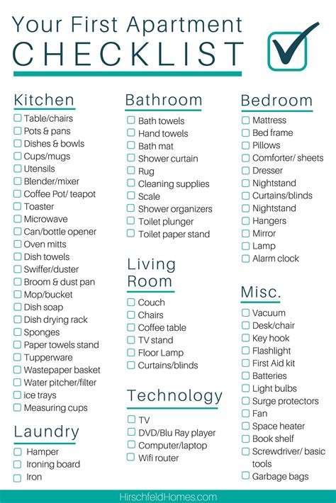 3 Printable College Apartment Checklist
