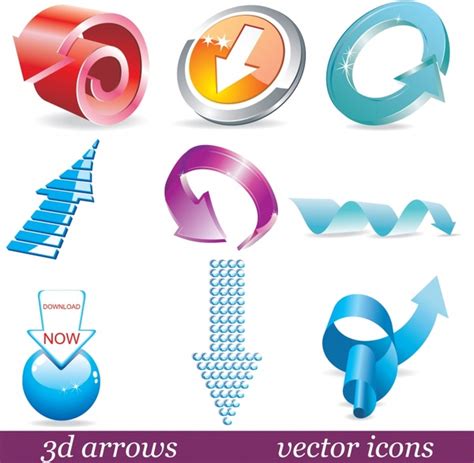 Decorative Arrow Icons Modern Shiny Colored 3d Shapes Vectors Graphic