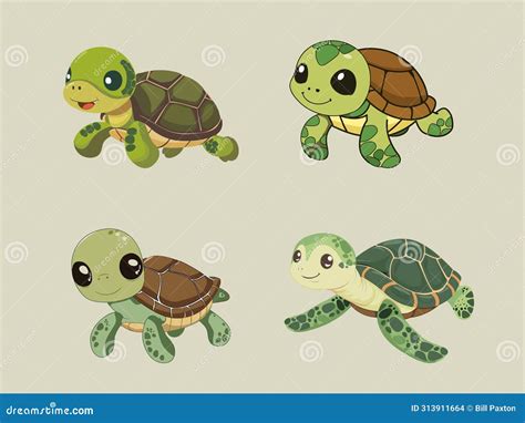 Illustrated Adventures of a Cartoon Turtle Stock Vector - Illustration