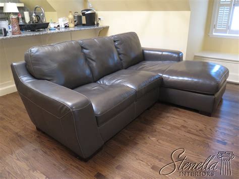 31048ec Gray Stitched Leather Sofa W Chaise Lounge End Ebay