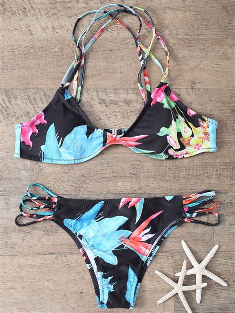 [52 off] strappy floral print buckle bikini set rosegal