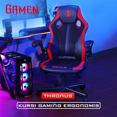 Jual Gamen Gaming Chair Thronus Black Red Kursi Gaming Premium