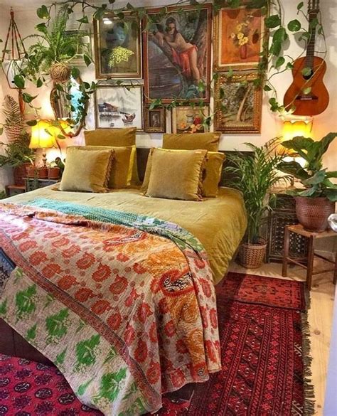 An Awesome Boho Bedroom Style With Colorful Patterned Blankets Yellow