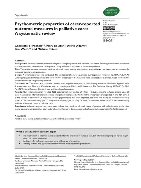 Pdf Psychometric Properties Of Carer Reported Outcome Measures In