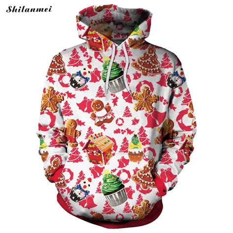 2018 Winter Christmas Hoodies Women 3d Print Sweatshirts Treesanta Claus Long Sleeve Christmas