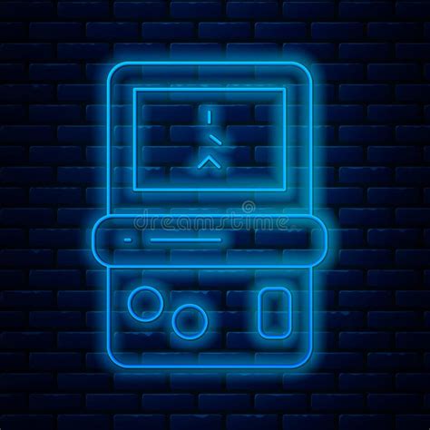 Glowing Neon Line Portable Tetris Electronic Game Icon Isolated On