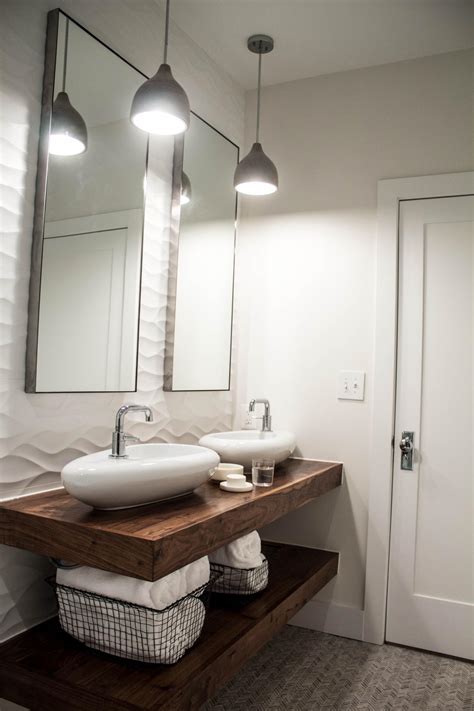 Topped with either a ceramic or polymarble. Floating Wood Double Vanity Adds Interest in White Modern ...