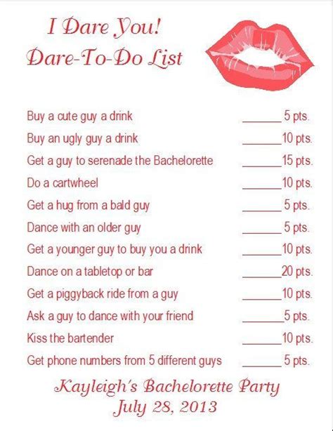 Bachelorette Dare Party Game Ideas 12 Personalized I Dare You Bachelorette Party Game B