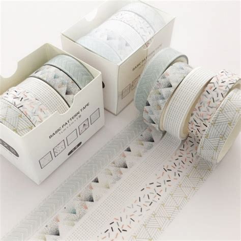 5pcsset Grid Washi Tape Cute Decorative Adhesive Tape Solid Color