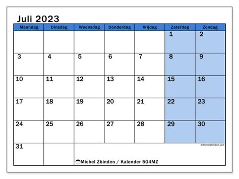 Kalender Juli 2023 Om Af Te Drukken “49mz” Michel Zbinden Be