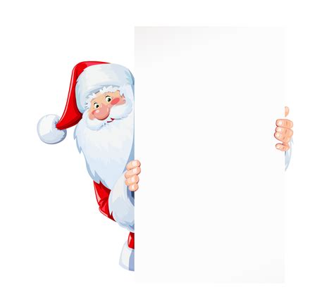 Santa Claus Hold Sheet Of Blank Paper Plate Christmas Cartoon Character Winter Holiday Iso