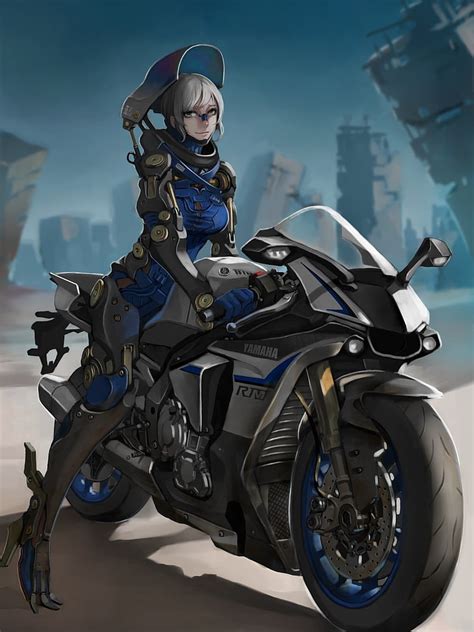 Hd Wallpaper Girl Riding Gray Yamaha Sports Bike Wallpaper Anime