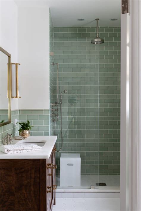 Green Bathroom Tiles With Handmade Tile Trim Green Tile Bathroom