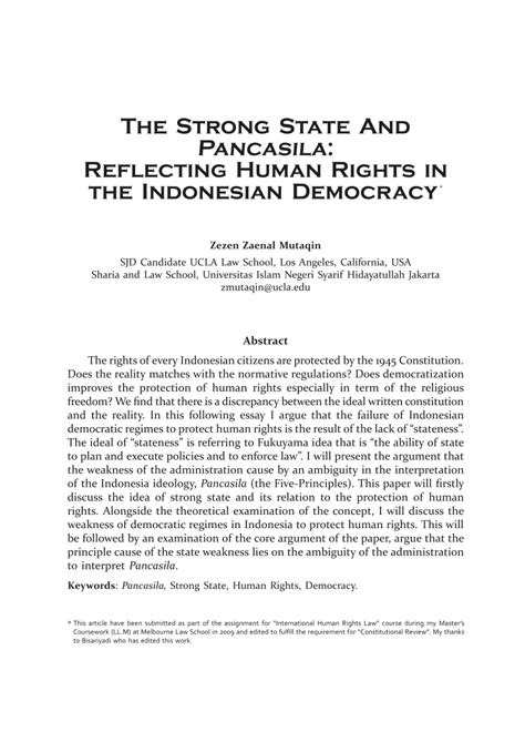 Pdf The Strong State And Pancasila Reflecting Human Rights In The