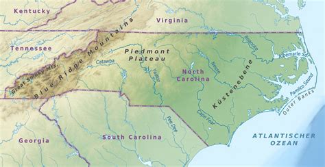 Landkarte North Carolina Topographische Karte