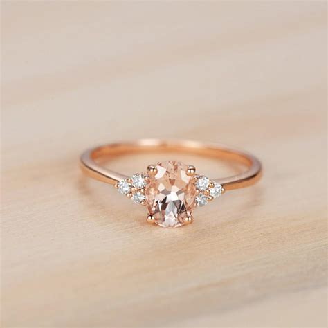 Oval Cut Pink Morganite Ring 14k Rose Gold Morganite Diamond Ring