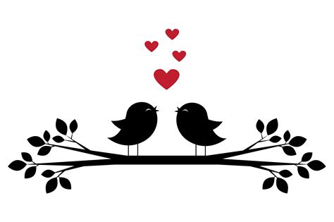 Download Silhouettes of cute birds sing and red hearts - Download Free Vectors, Clipart Graphics & Vector Art