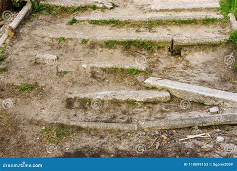 Abandoned Ruined Steps Of A Concrete Staircase Stock Image Image Of