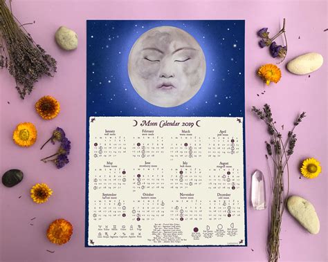 Lunar Calendar 2019 With My Watercolour Sleeping Moon Illustration