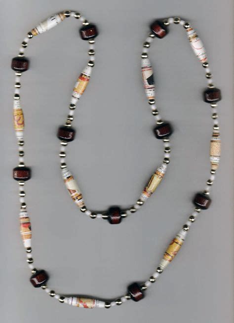 31 Handmade Necklace Paper Beads Gold Beads Wood Beads White