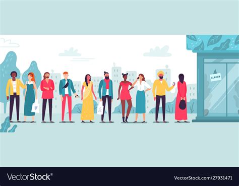 People In Line At Store Waiting Long Lines Vector Image