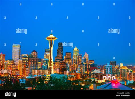 Downtown Seattle Cityscape At Night Time Stock Photo Alamy