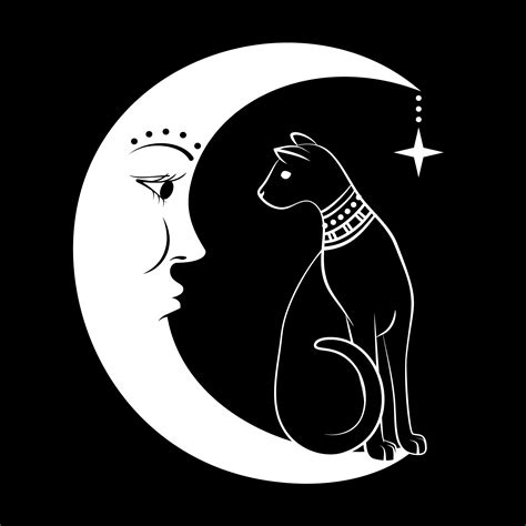 The Cat On The Moon Vector Illustration Can Use As Tattoo Boho