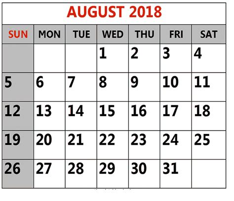 August 2018 Printable Calendar With Holidays Notes Editable August