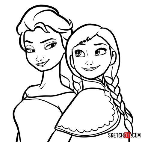 How To Draw Elsa And Anna From Frozen For Kids Easy Disney Drawings