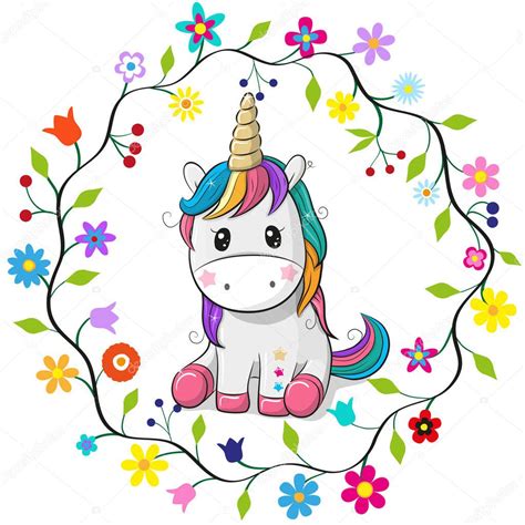 Cartoon Unicorn In A Flowers Frame — Stock Vector © Reginast777 192171742