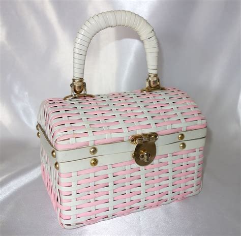 Vintage 50s Pink And White Woven Basket Purse White Woven Baskets