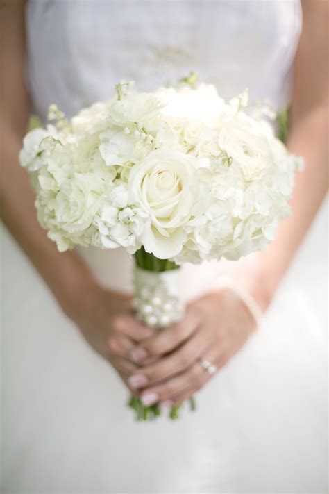 Classic White Hydrangea White Rose Wedding Bouquet