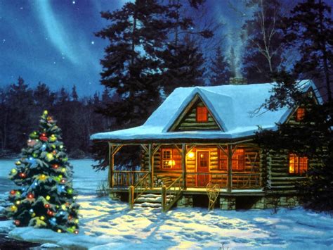 Log Cabin Christmas Wallpaper