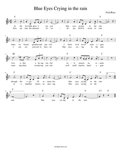 Blue Eyes Crying In The Rain Sheet Music For Piano Solo