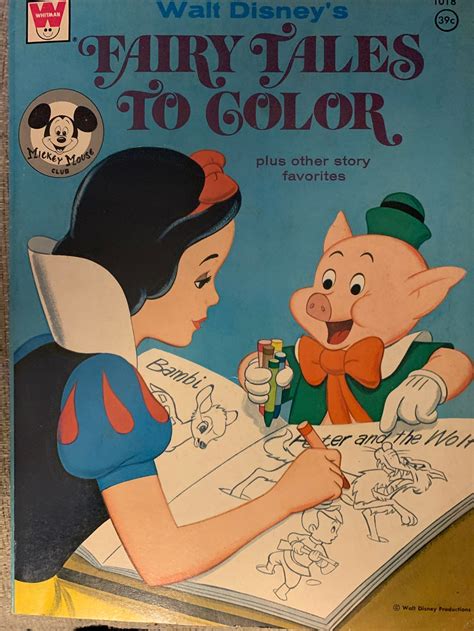 Vintage Walt Disneys Fairy Tales To Color Mickey Mouse Club Etsy