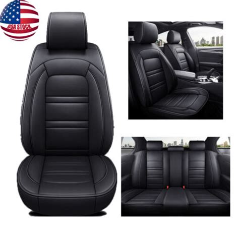 black pu leather 5 sits car front rear seat cushion covers full surrounded usa 773261423801 ebay