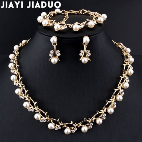 jiayijiaduo hot imitation pearl wedding necklace earring sets bridal jewelry sets for women