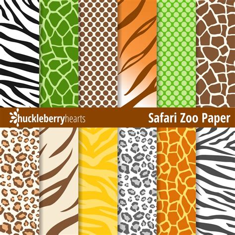 Safari Zoo Animal Prints Digital Paper Huckleberry Hearts