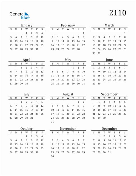 Free 2110 Calendars In Pdf Word Excel