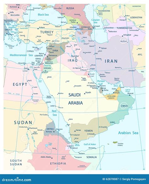 Map Of Middle East And Southwest Asia Stock Vector Image 62870087