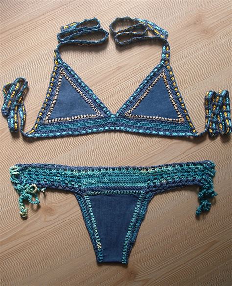 Tela De Jeans Y Crochet El Bikiní Atractivo Materiales De 1ª Clase Se