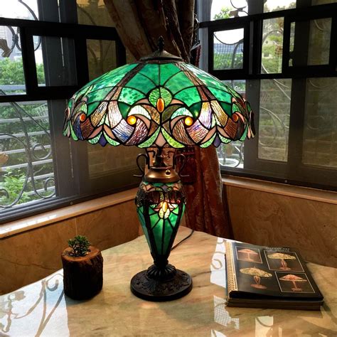 Tiffany Style Double Lit 2 1 Light Antique Stained Glass Art Base Table Lamp Tiffany Style