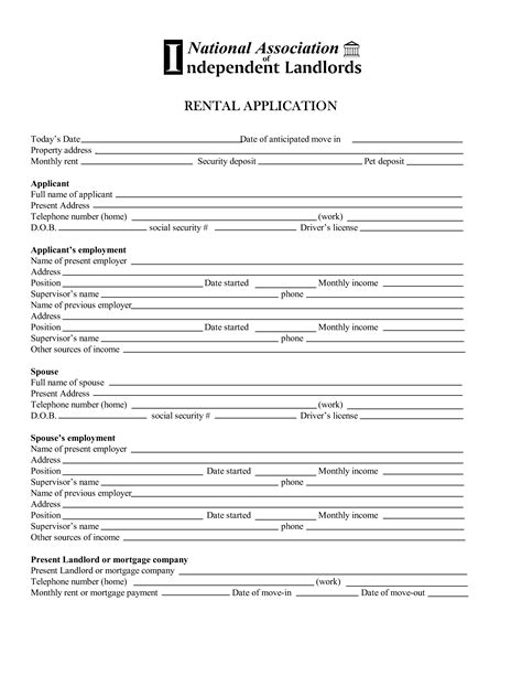 Standard Rental Application Form Templates At