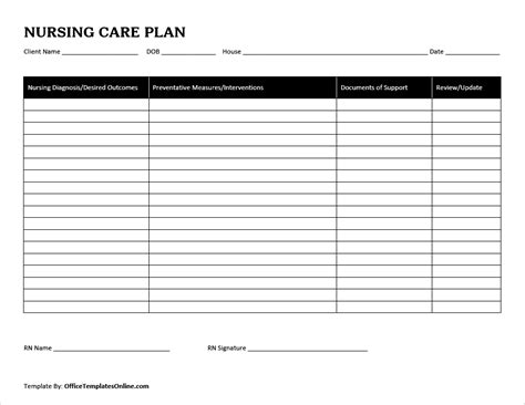 Free Nursing Care Plan Blank Template