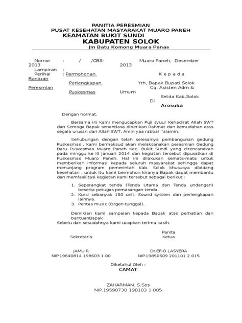 Contoh surat undangan resmi sebuah acara perusahaan. Proposal Peresmian Gedung Baru Puskesmas m.panas